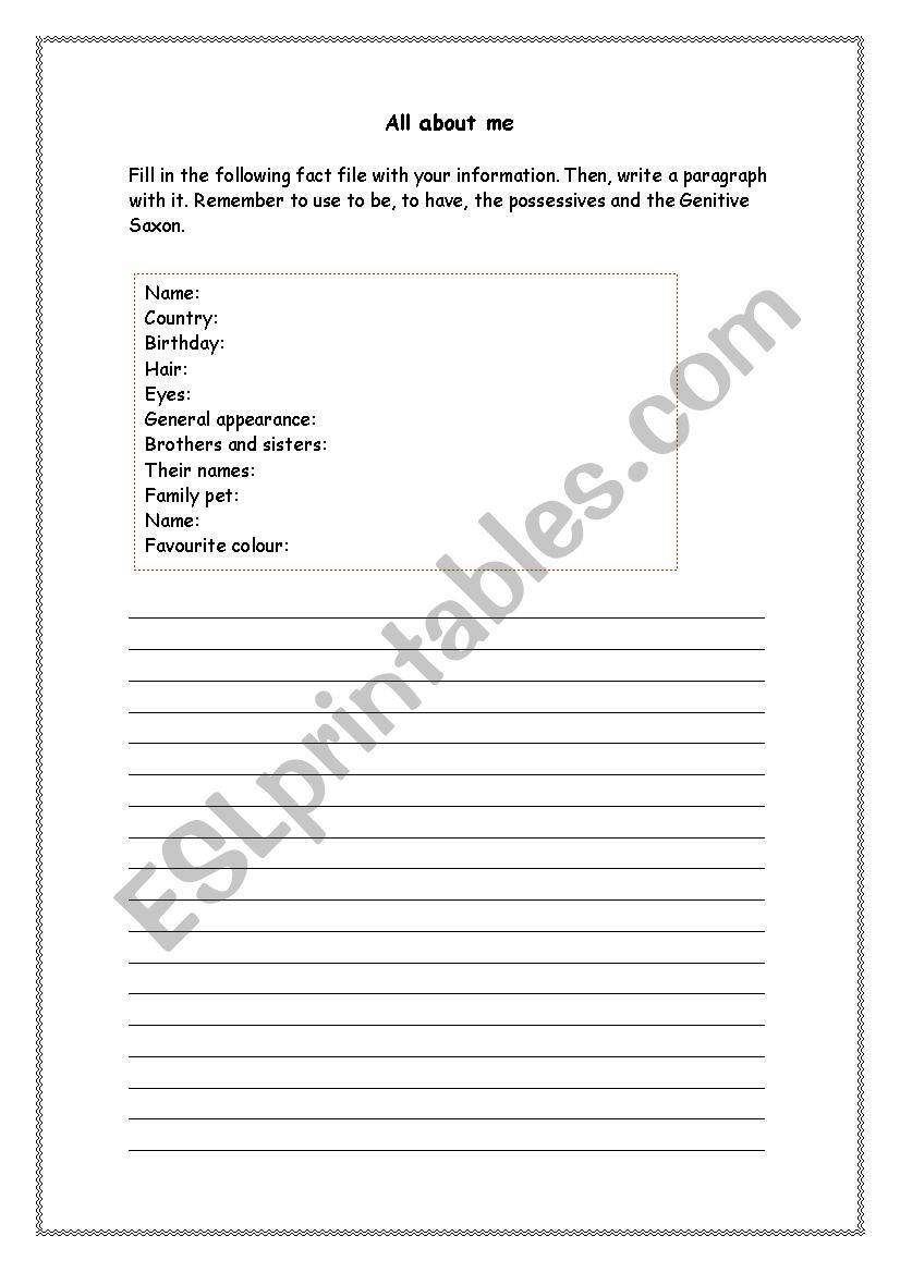 All about me worksheet