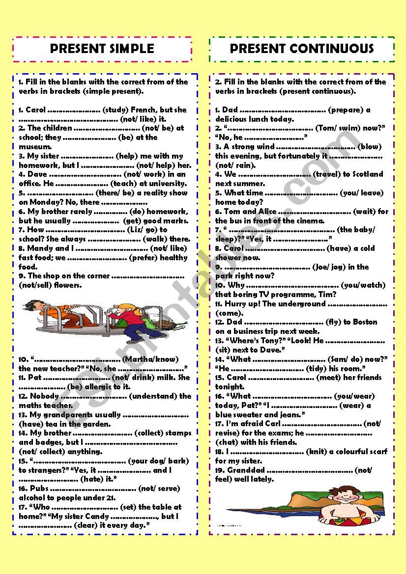 Present simple & continuous + key - ESL worksheet by dinglesazara