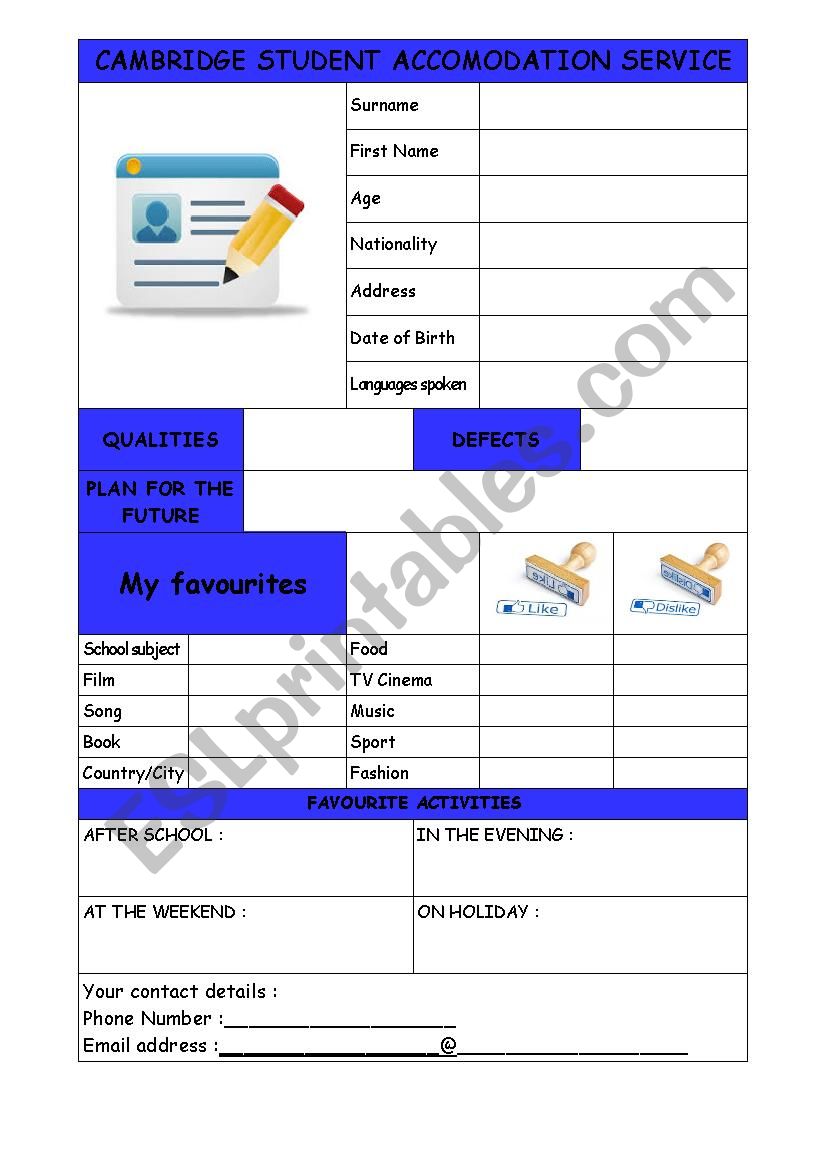 The ideal roommate worksheet