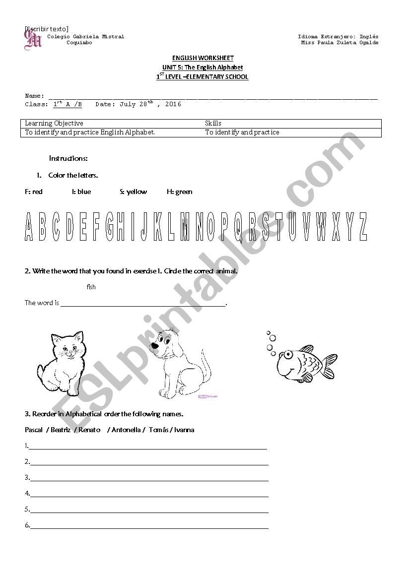 alphabet worksheet