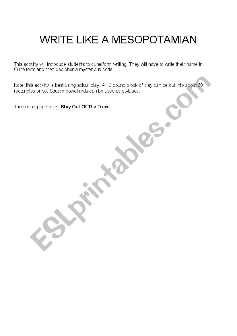 Cuneiform Activity worksheet