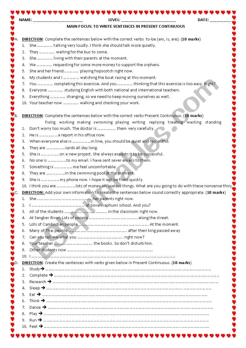 Present Continuous - Verb Forms