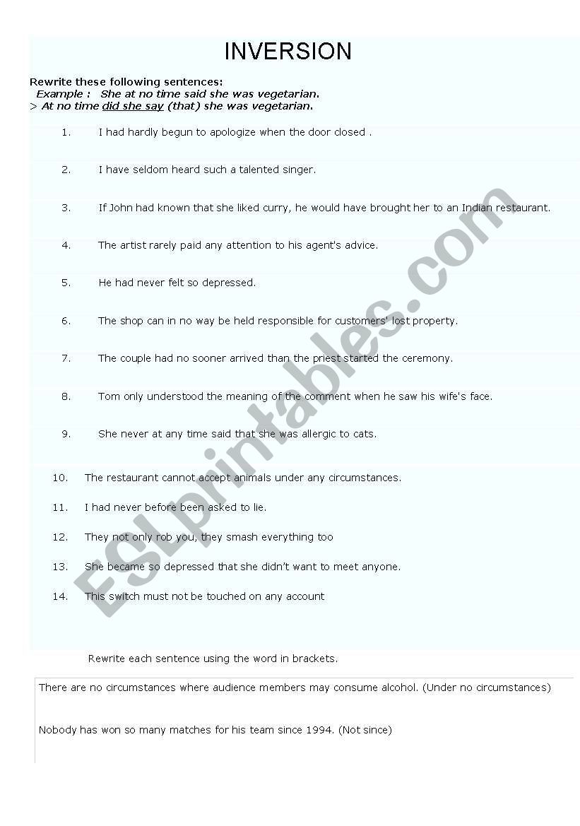 inversion worksheet