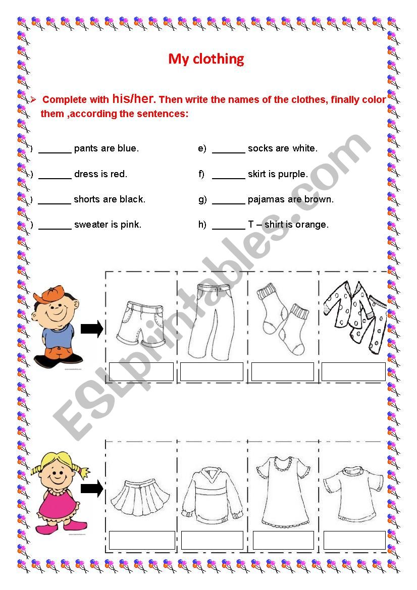 reading - clothes worksheet