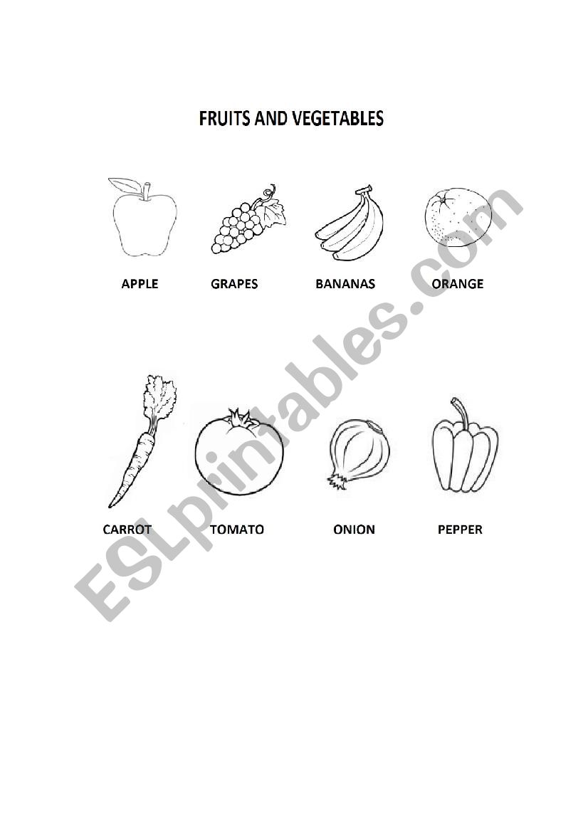 Fruits and vegetables coloring worksheet kindergarten