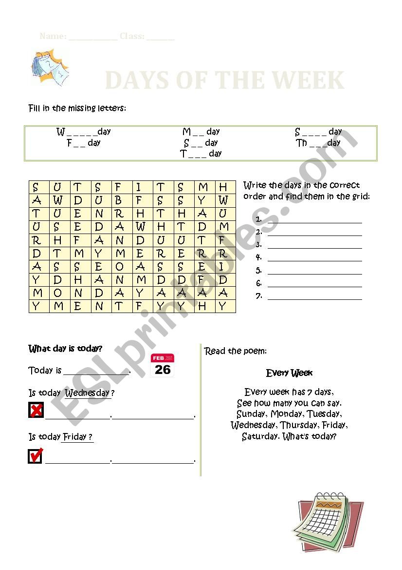 Days of the week worksheet