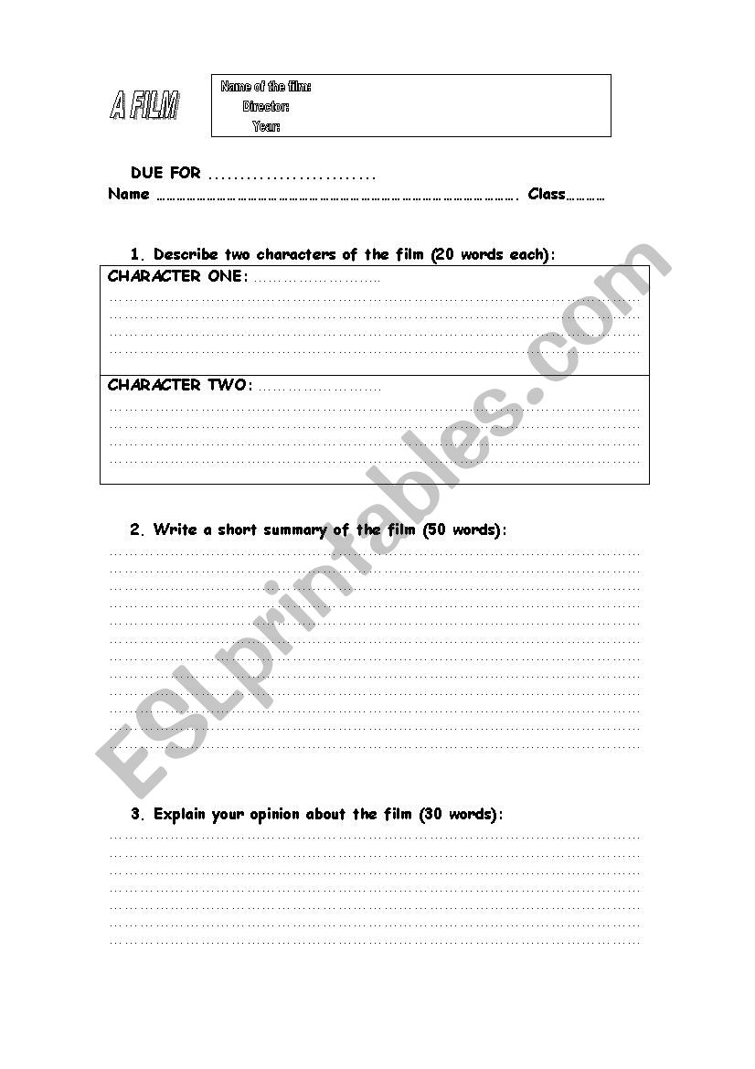 A FILM worksheet