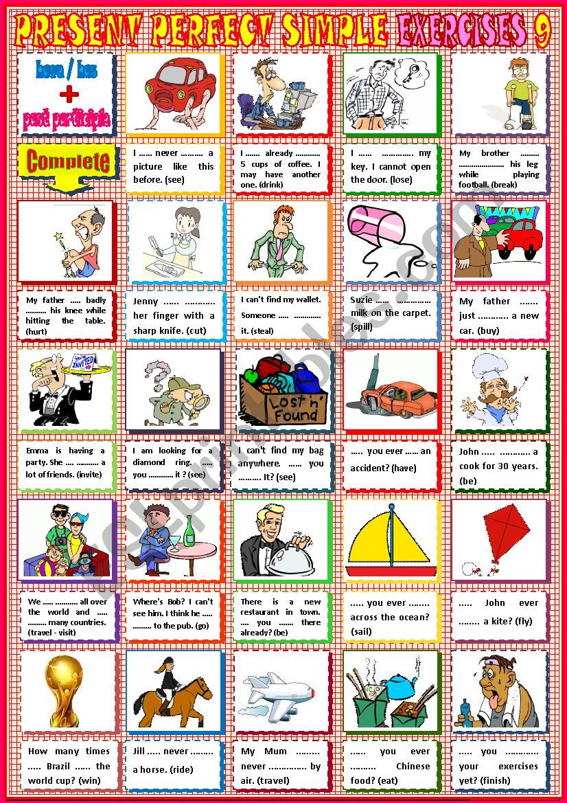 Present perfect exercises 9 worksheet