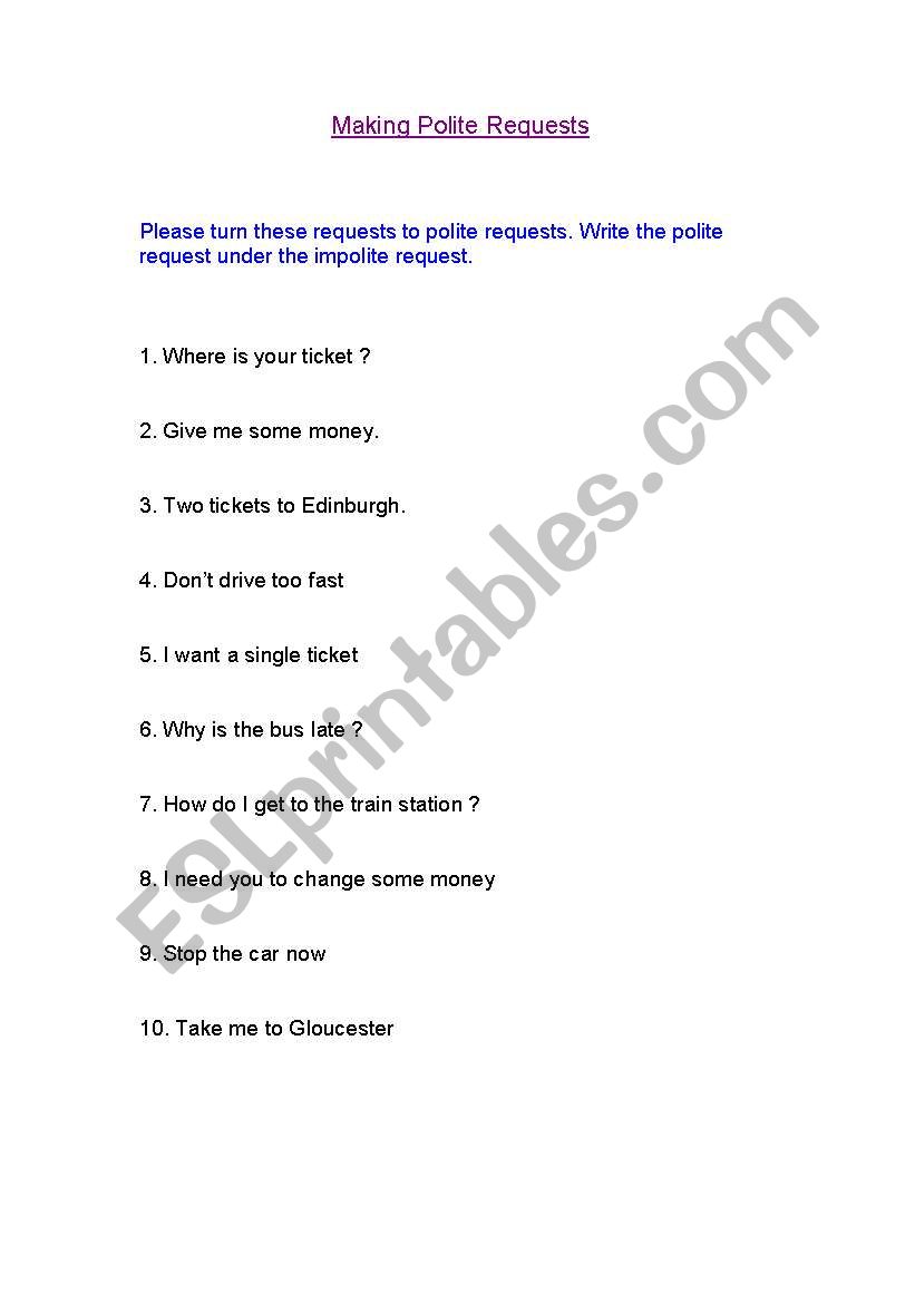 Making Polite requests worksheet