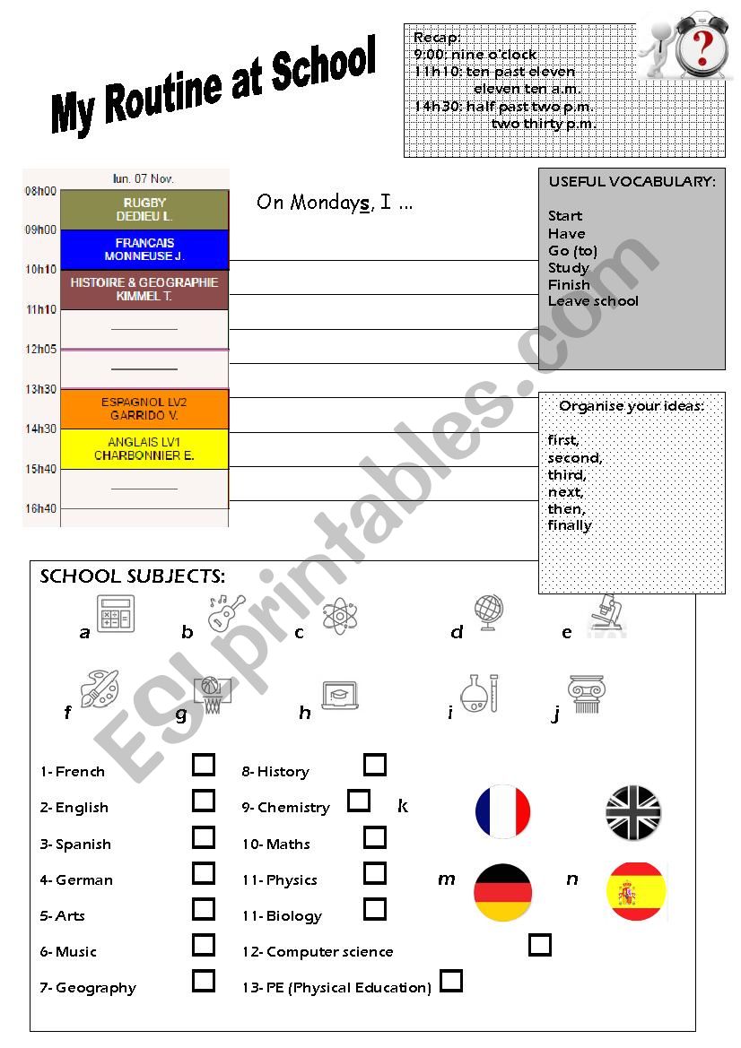 Routine at school 1 worksheet