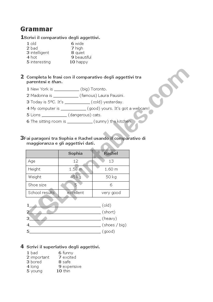 comparative and superlative worksheet