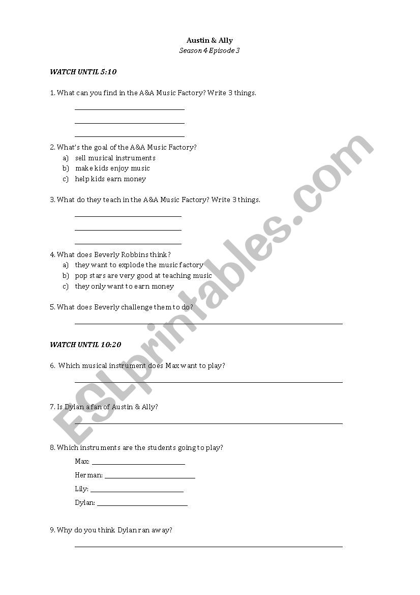 Austin & Ally video worksheet (S04E03)