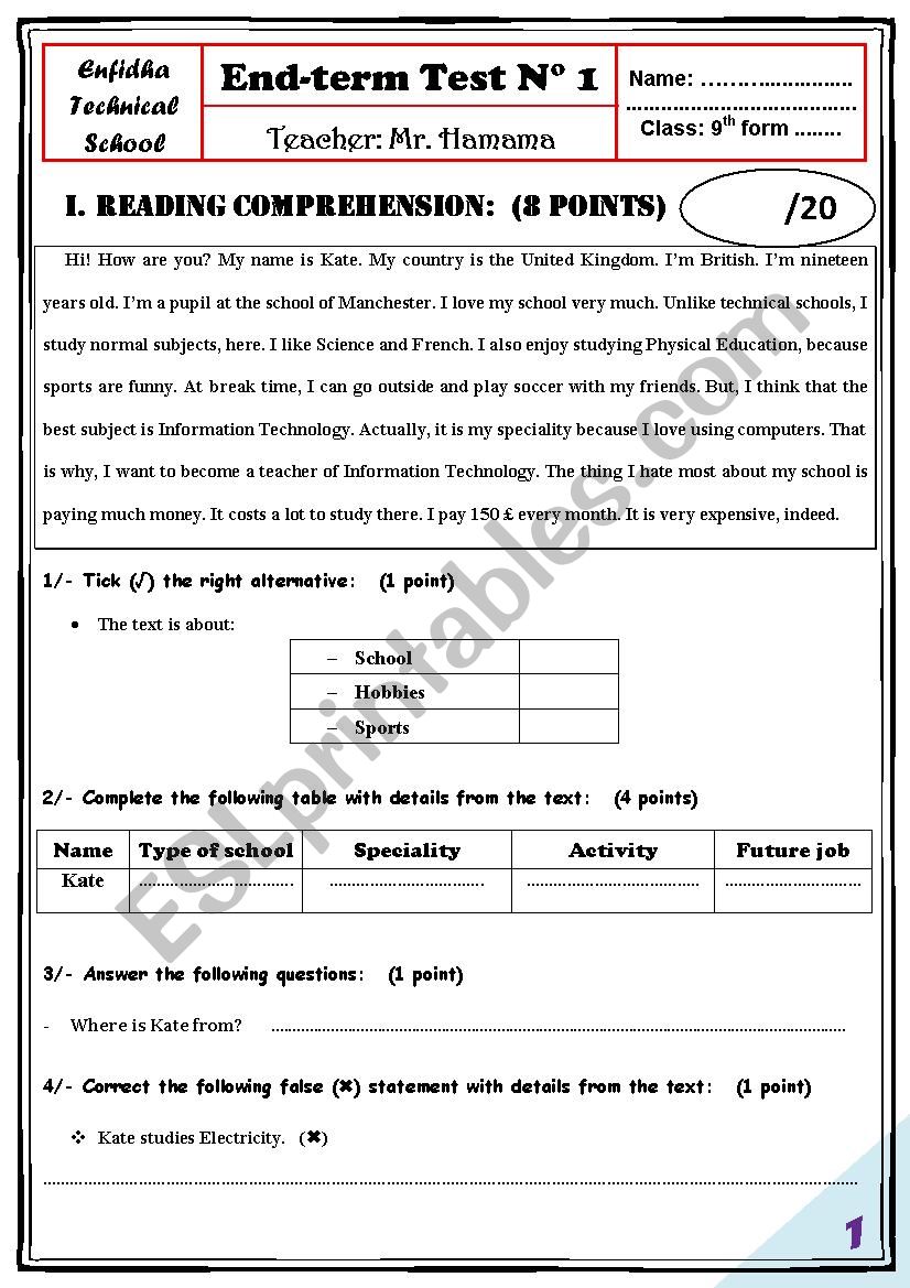 End-of-semester Test N 1 (9th)