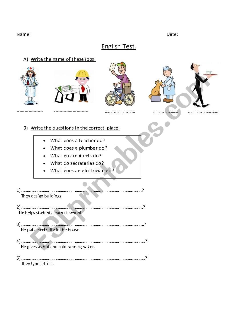jobs and professions worksheet