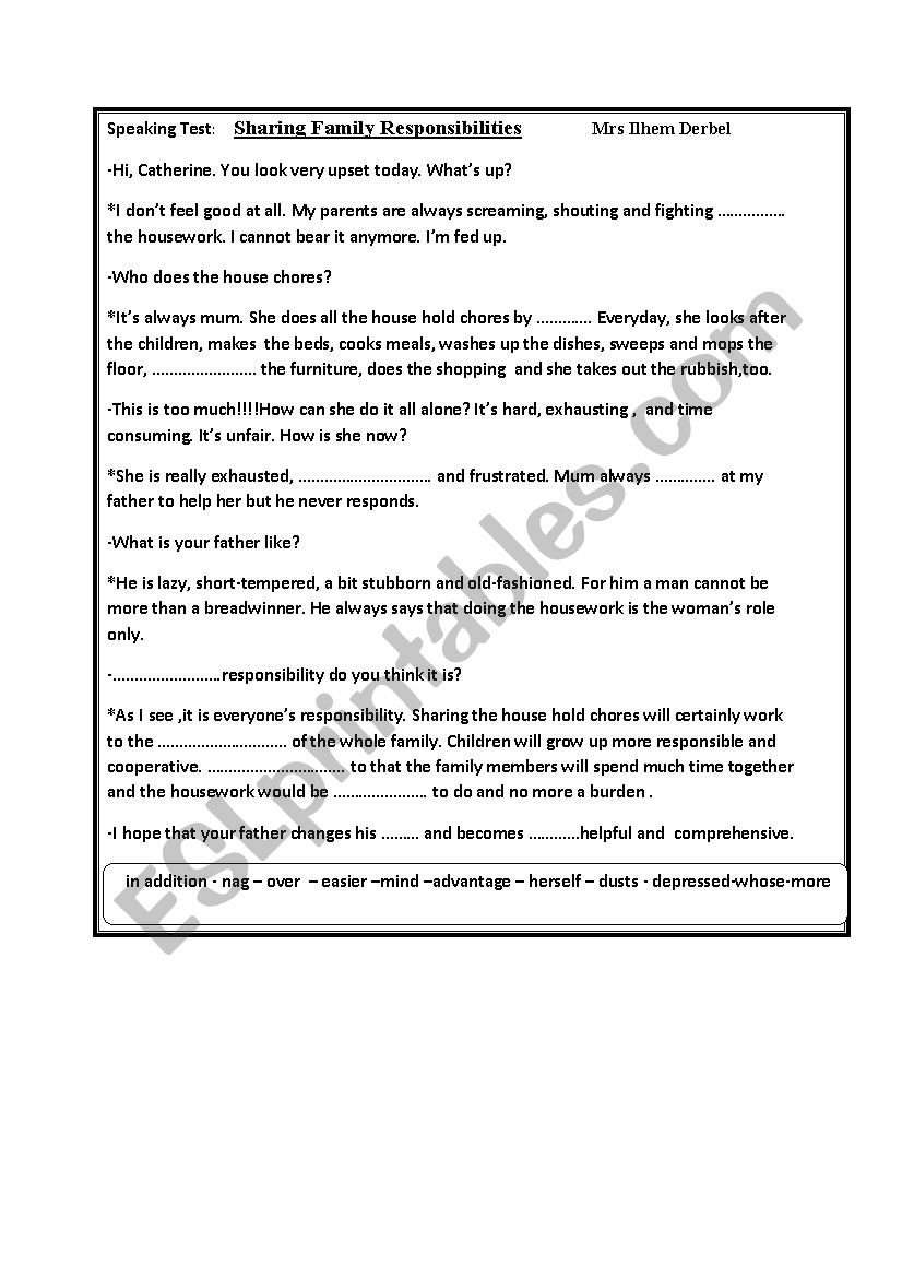 speaking test worksheet