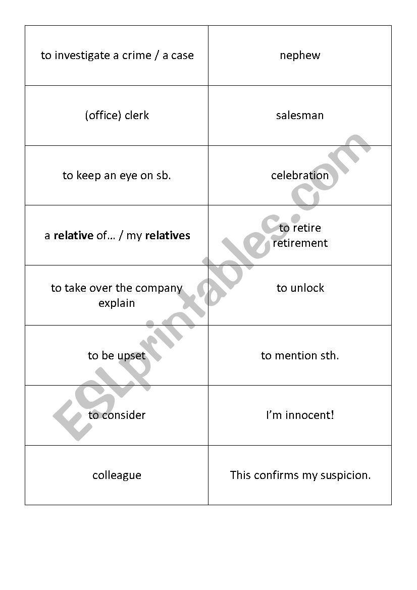 Vocabulary Cards CRIME worksheet