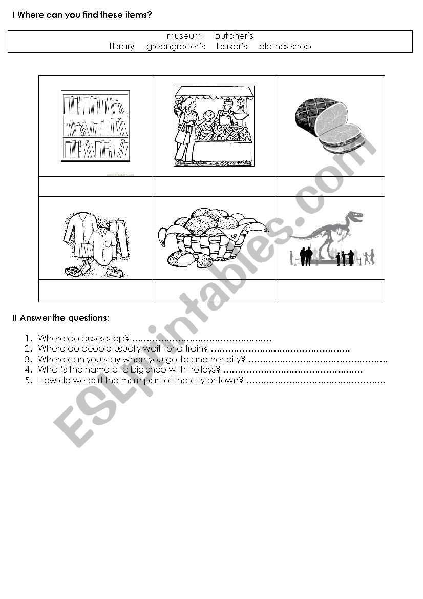 Places in a town worksheet