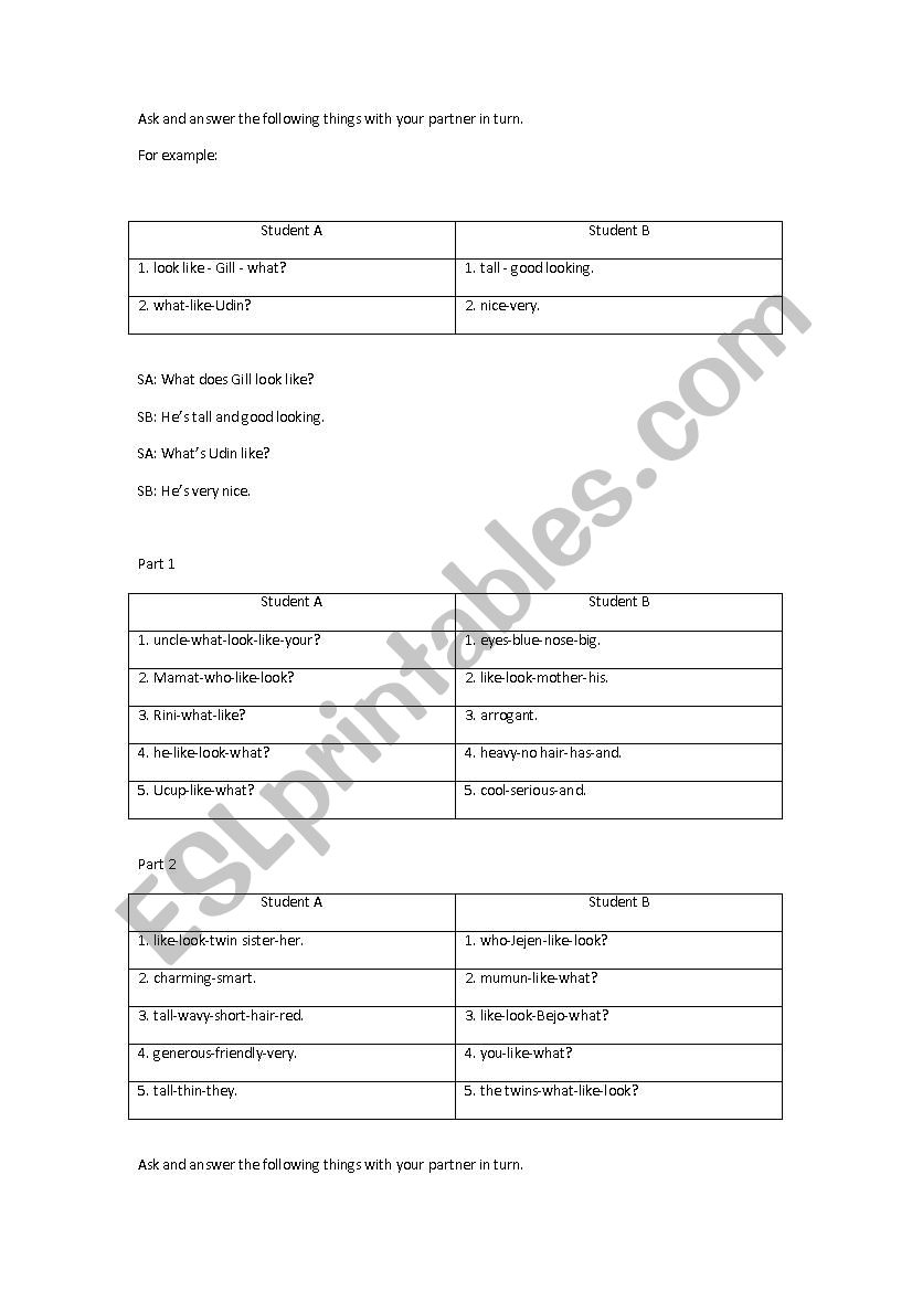 Personality Adjective and Physical Appearance Grammar and Speaking Activity