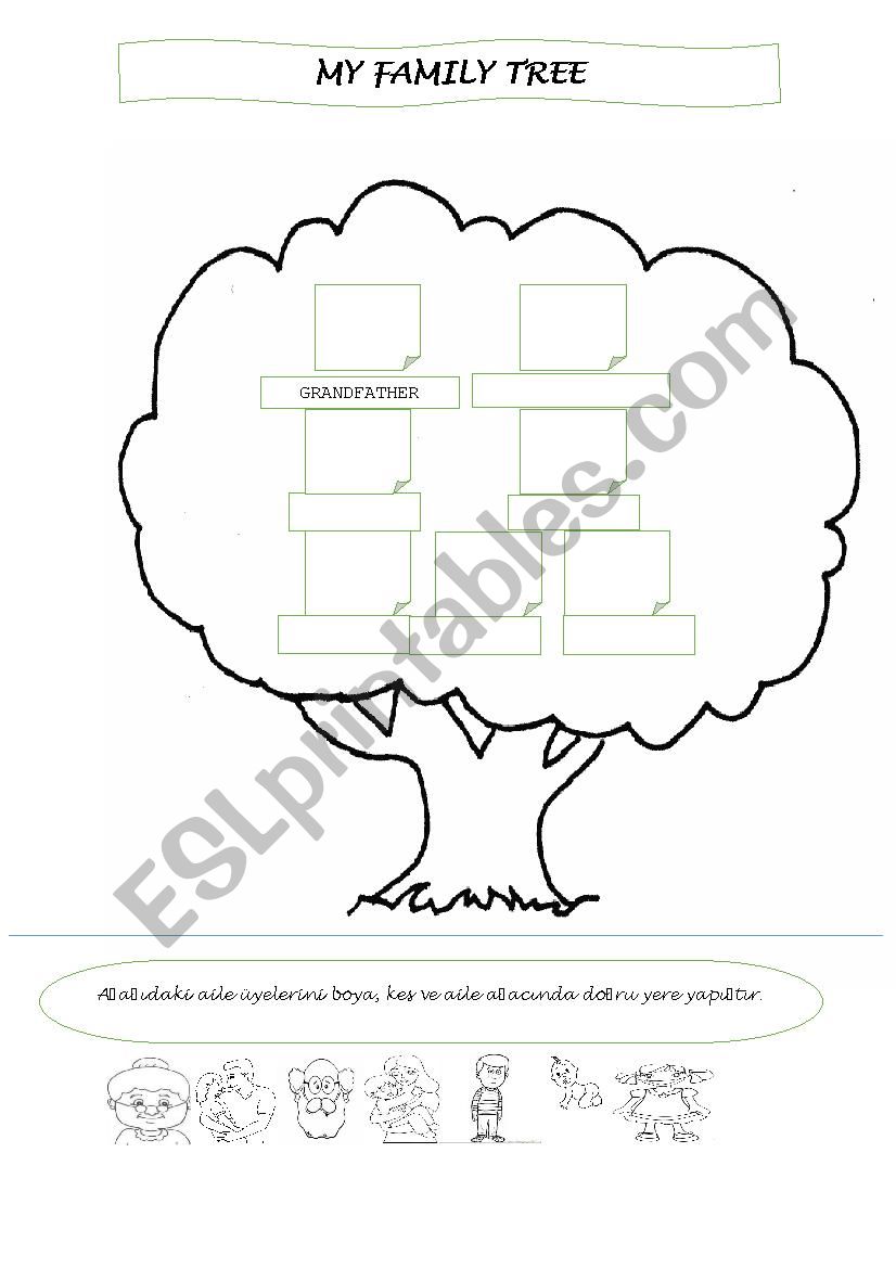 Family tree cut color paste worksheet