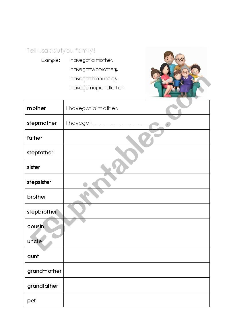 Tell us about your family! worksheet