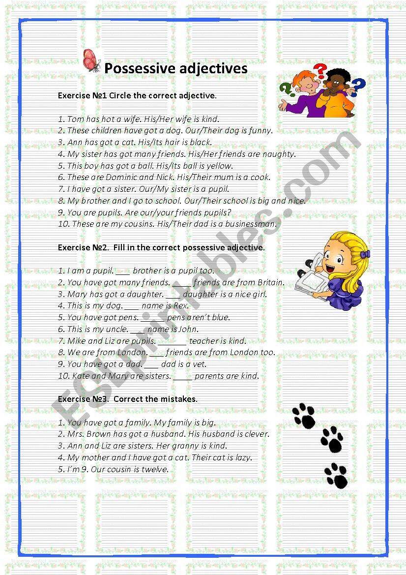 Possessive adjectives worksheet