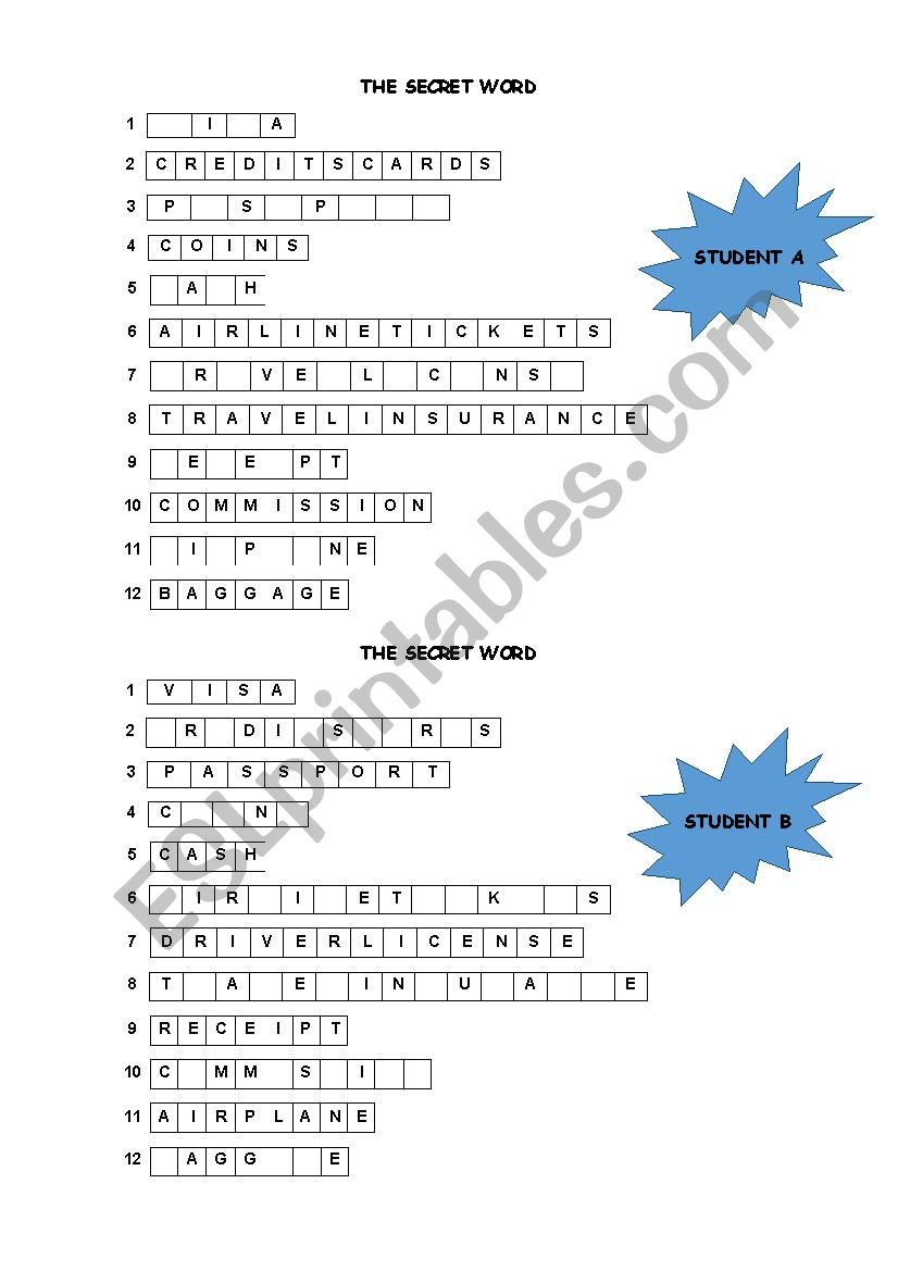 THE SECRET WORD worksheet