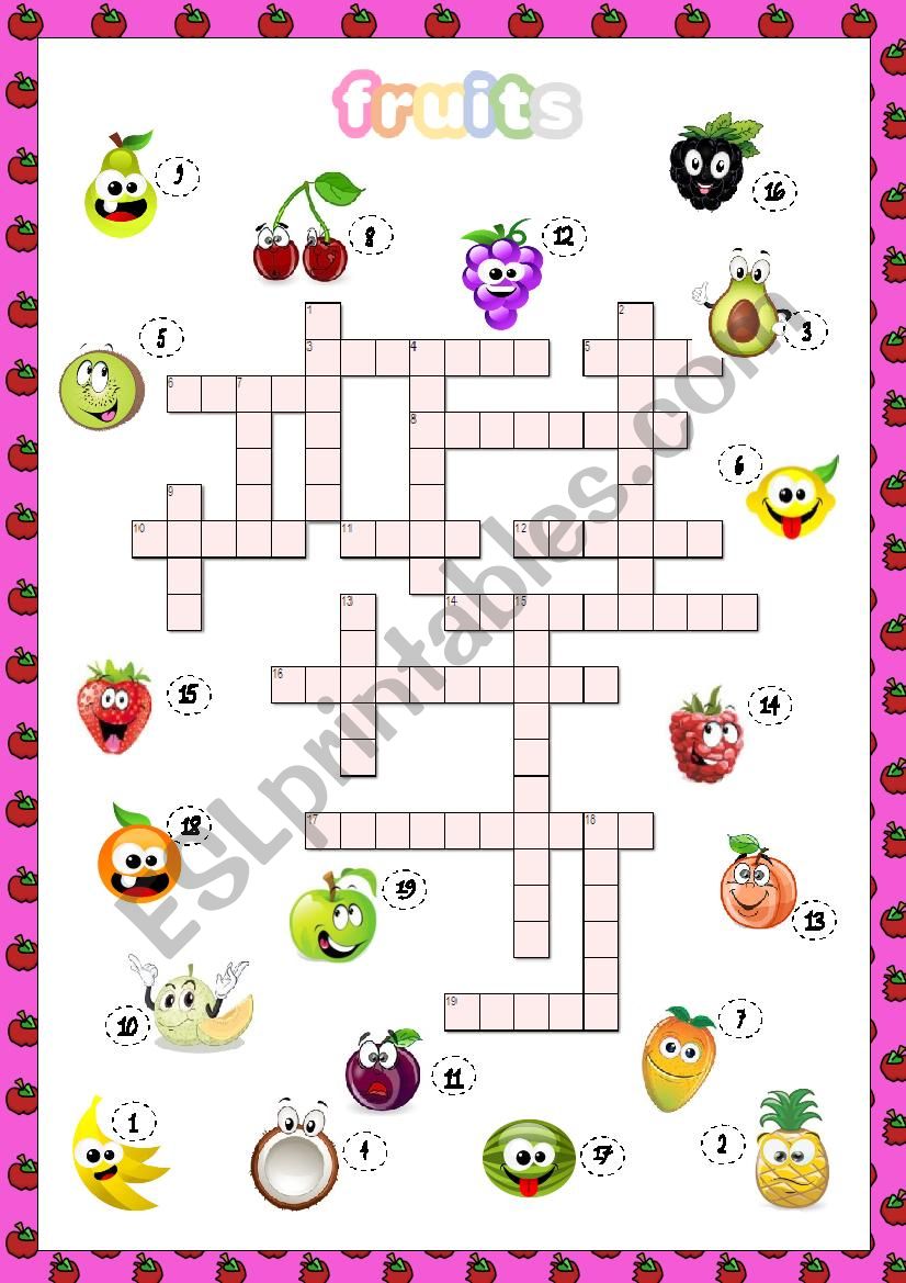 Fruits crossword puzzle worksheet