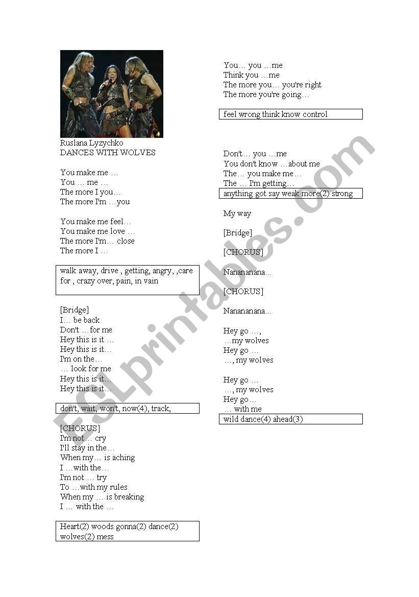 song Dances with the wolves worksheet