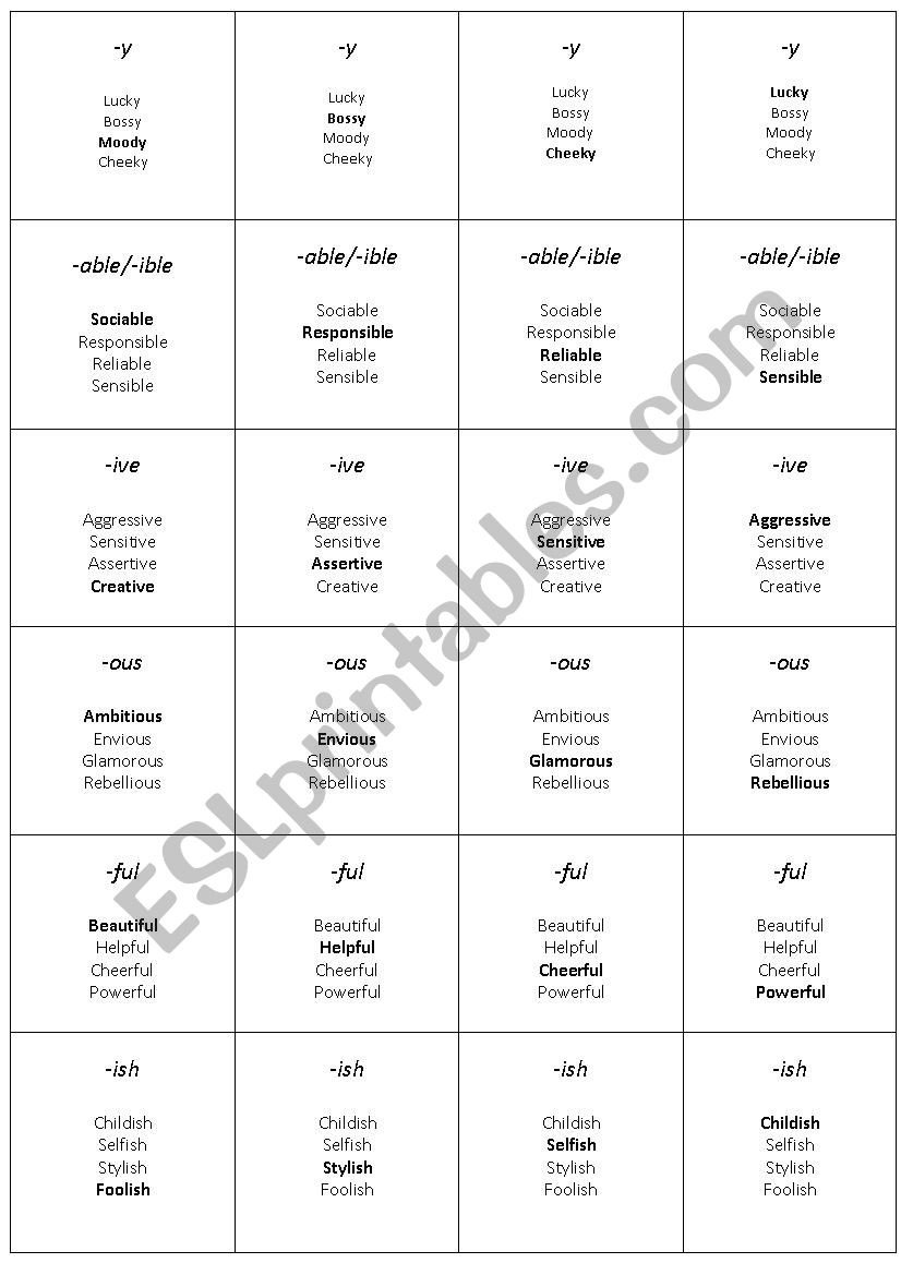 Happy families adjective formation