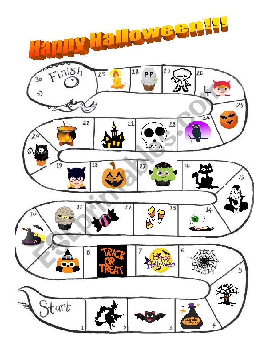 Halloween board game worksheet