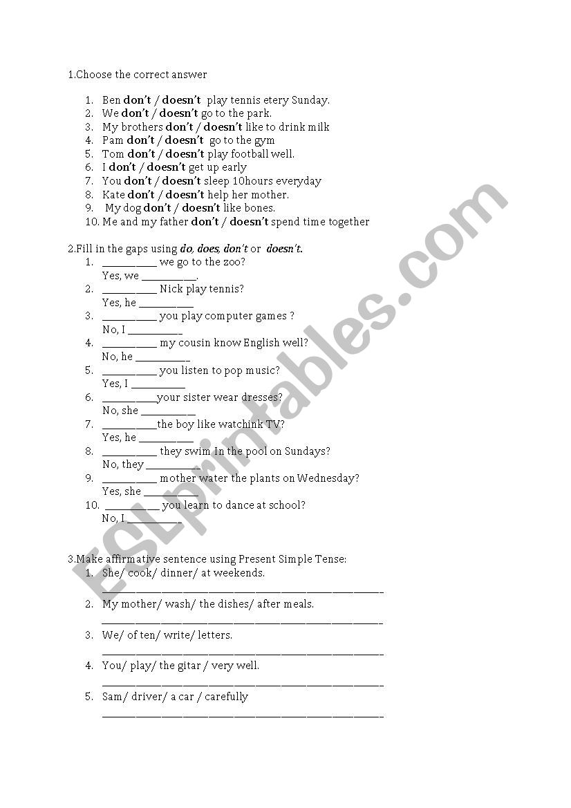 Present Simple A1-B1 worksheet