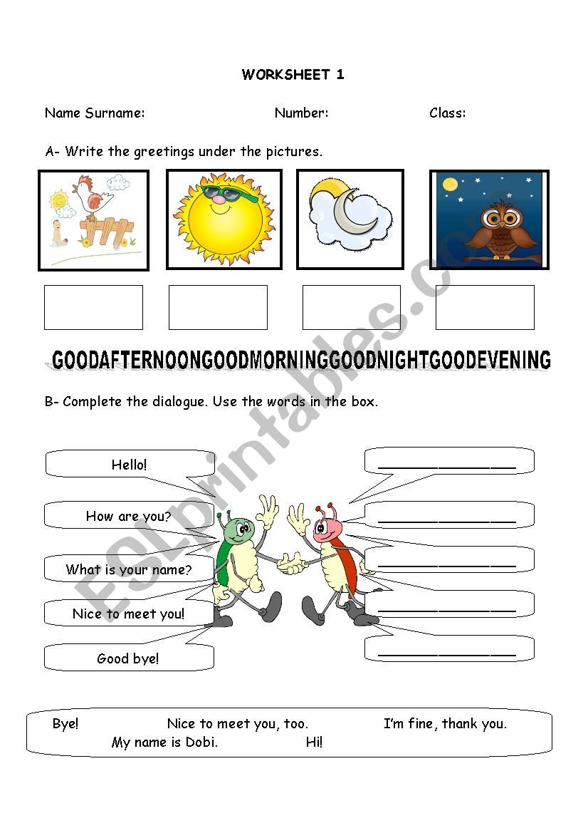 greetings worksheet