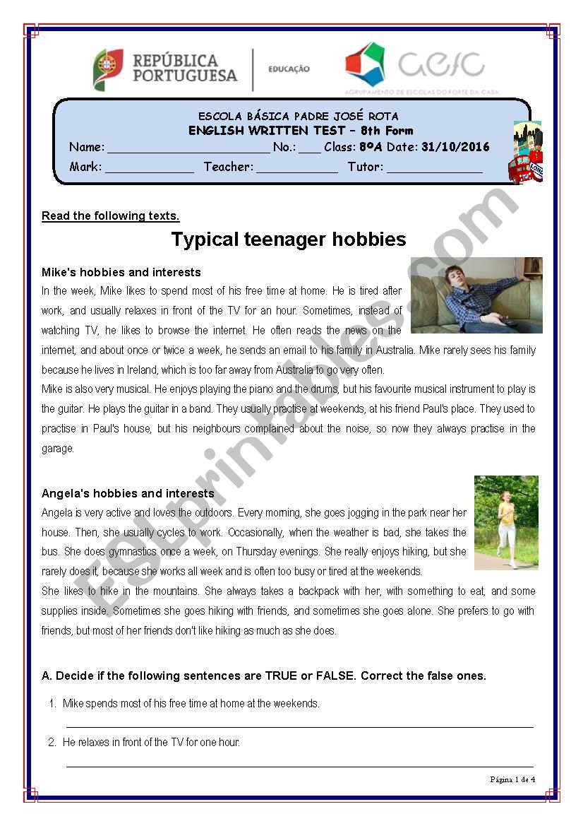 Hobbies/Leisure activities - Test