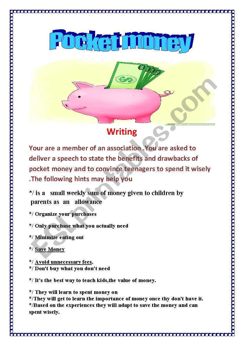 Pocket money worksheet