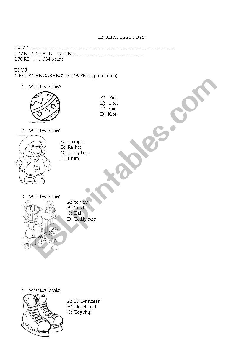 toy test worksheet