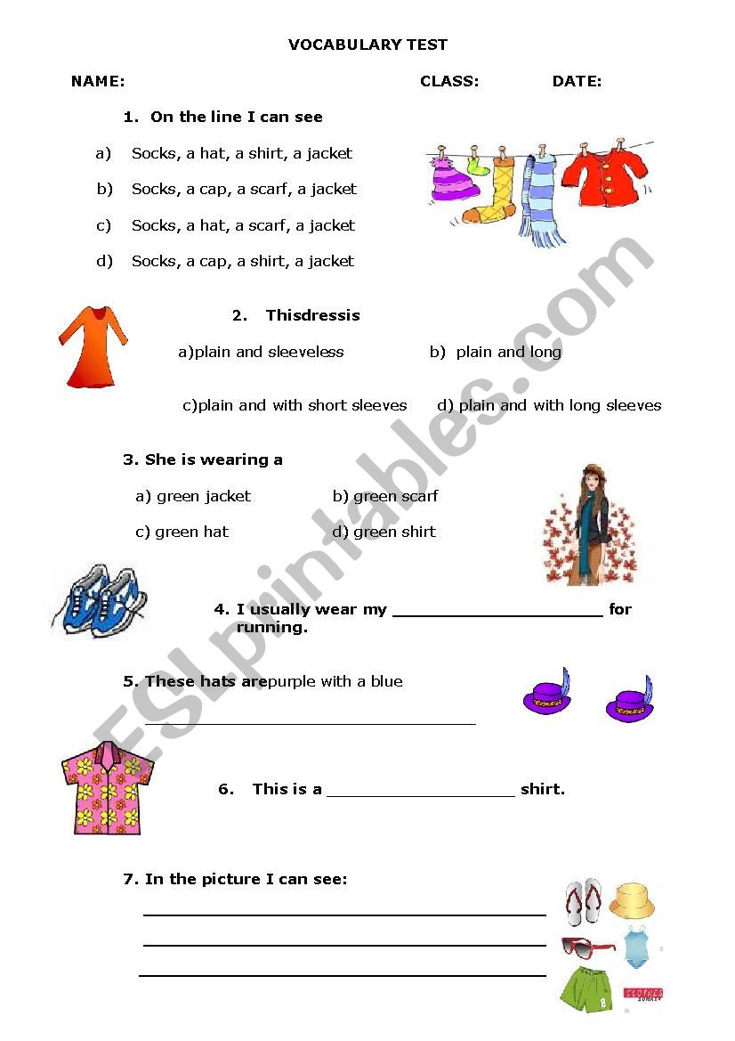 Vocabulary test: clothes and accessories - ESL worksheet by annana