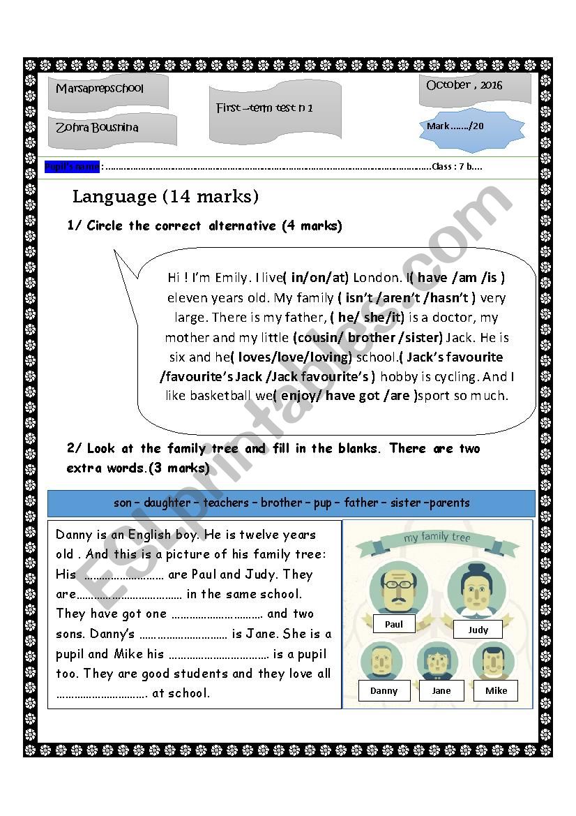 Mid-term test n 1 worksheet