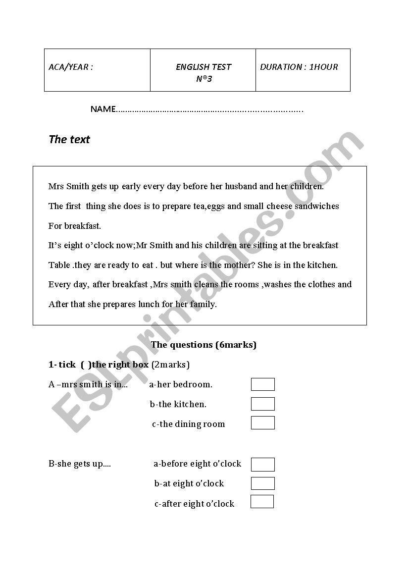 ENGLISH TEST  N 3  worksheet