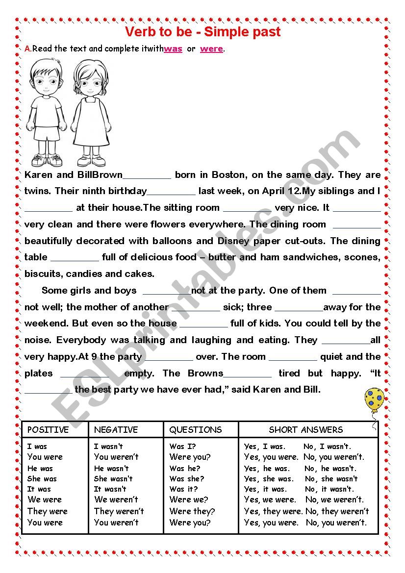 simple past verb to be worksheet