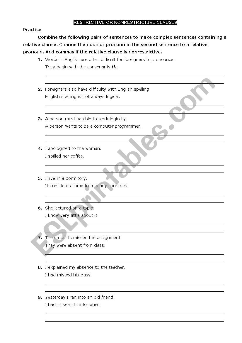 defining and no defining relative clauses