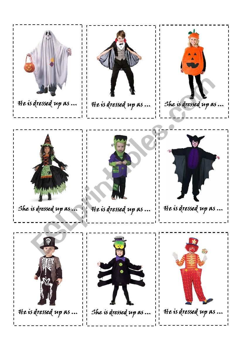 HALLOWEEN BOARDGAME: COSTUME CARDS + RHYMING RIDDLE CARDS