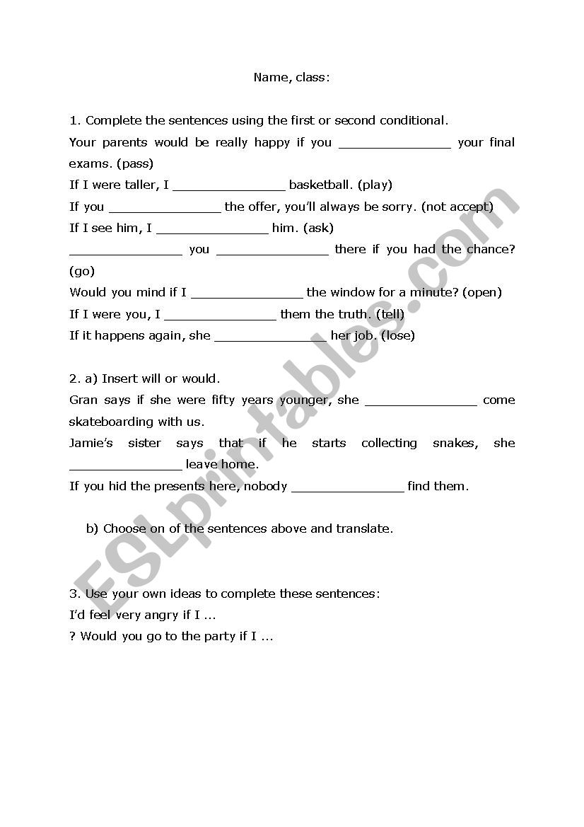 1st and 2nd conditional test (includes two versions)