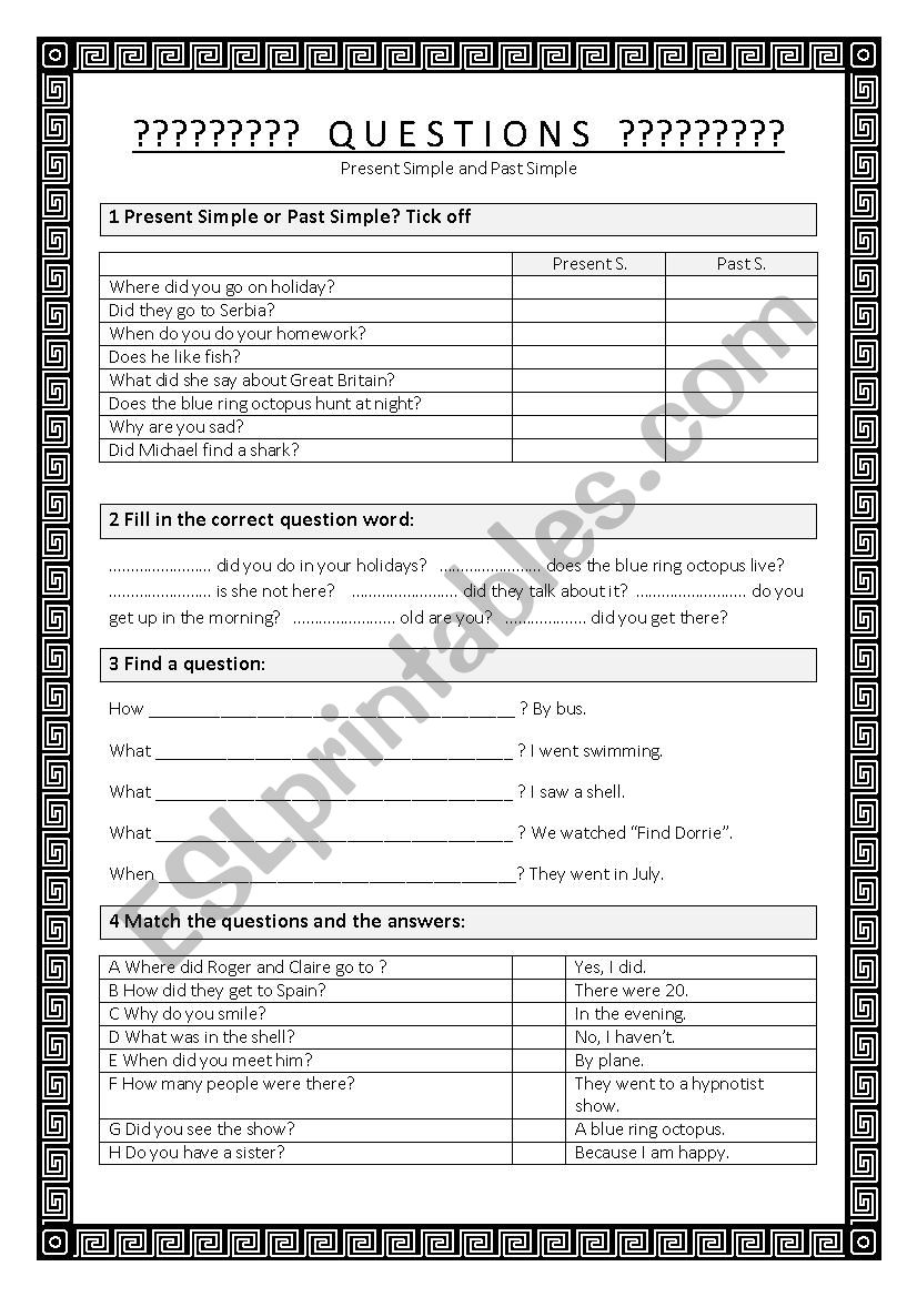 Questions worksheet