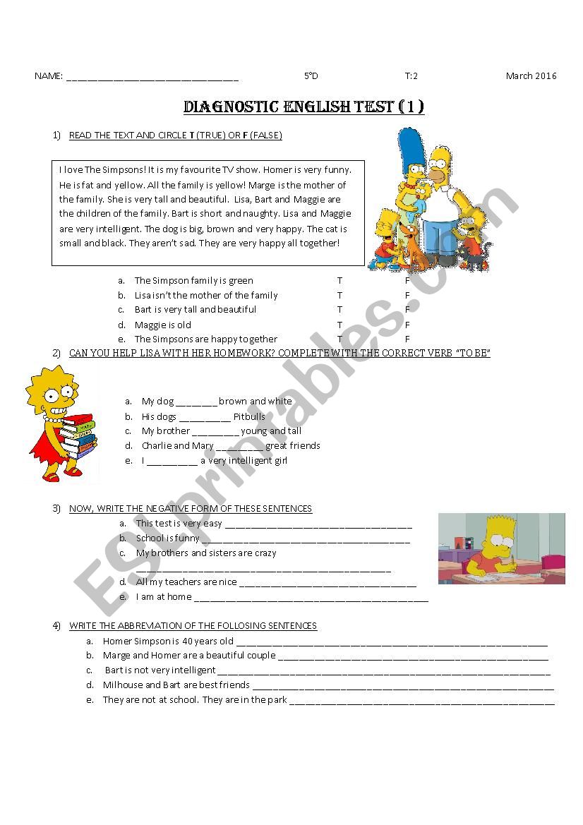 Verb TO BE test worksheet