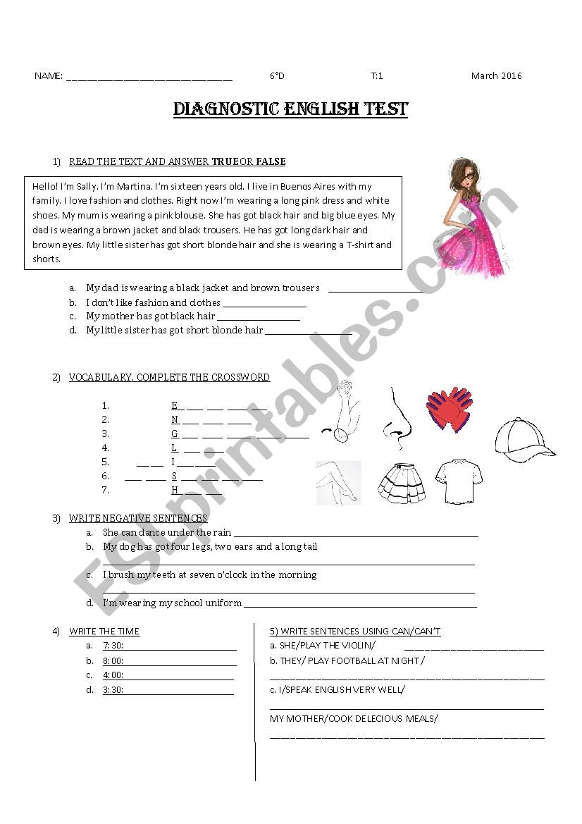 5th grade diagnosis test worksheet