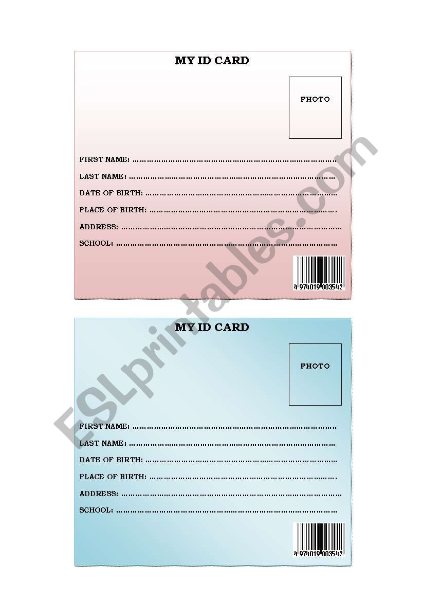 My ID card worksheet