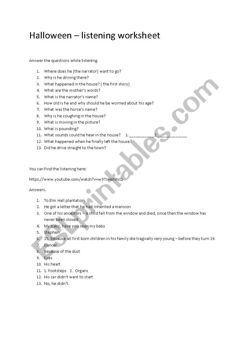 Halloween listening worksheet worksheet