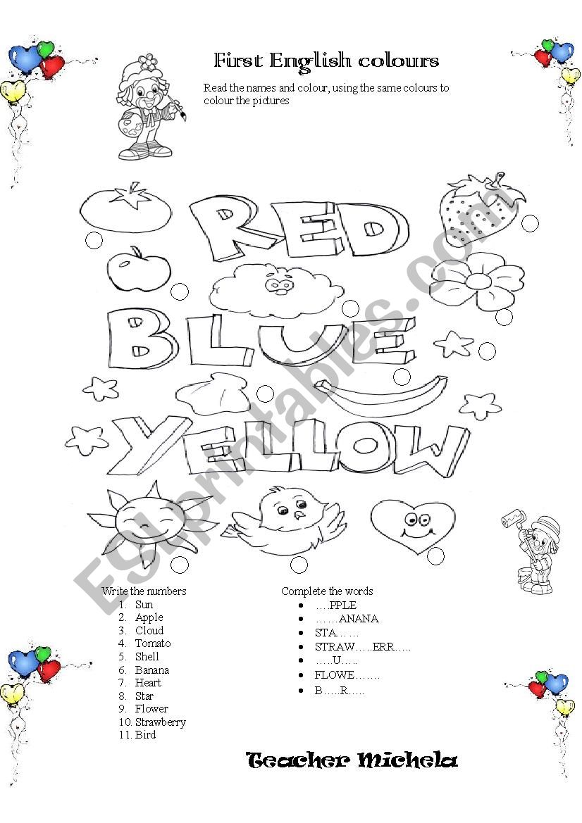 First English colours worksheet