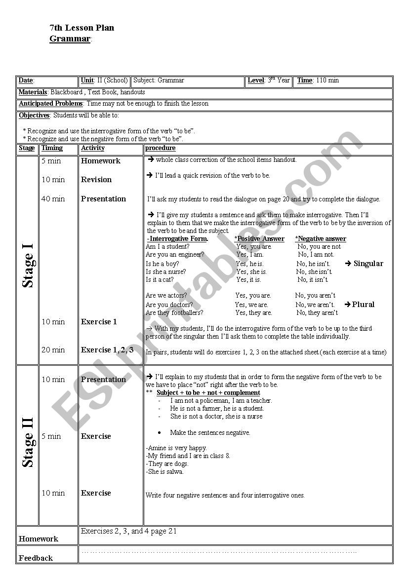 verb to be worksheet
