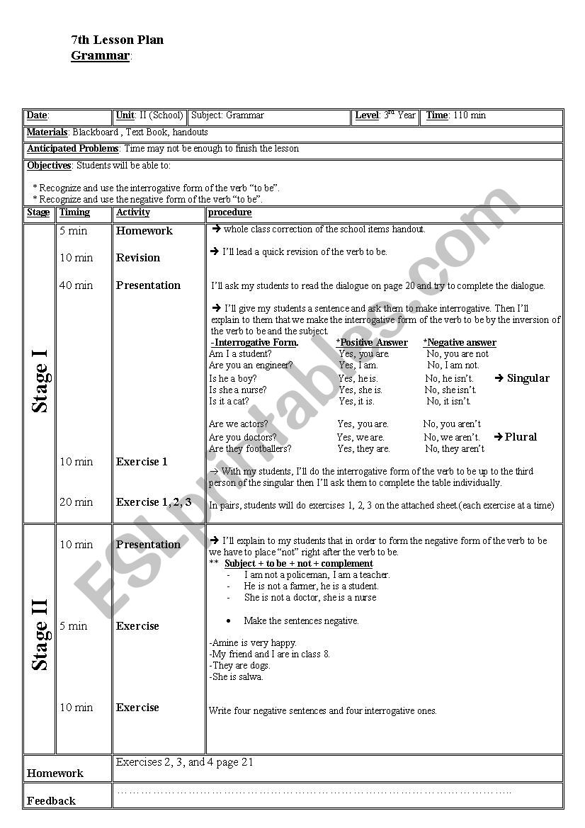 verb to be worksheet